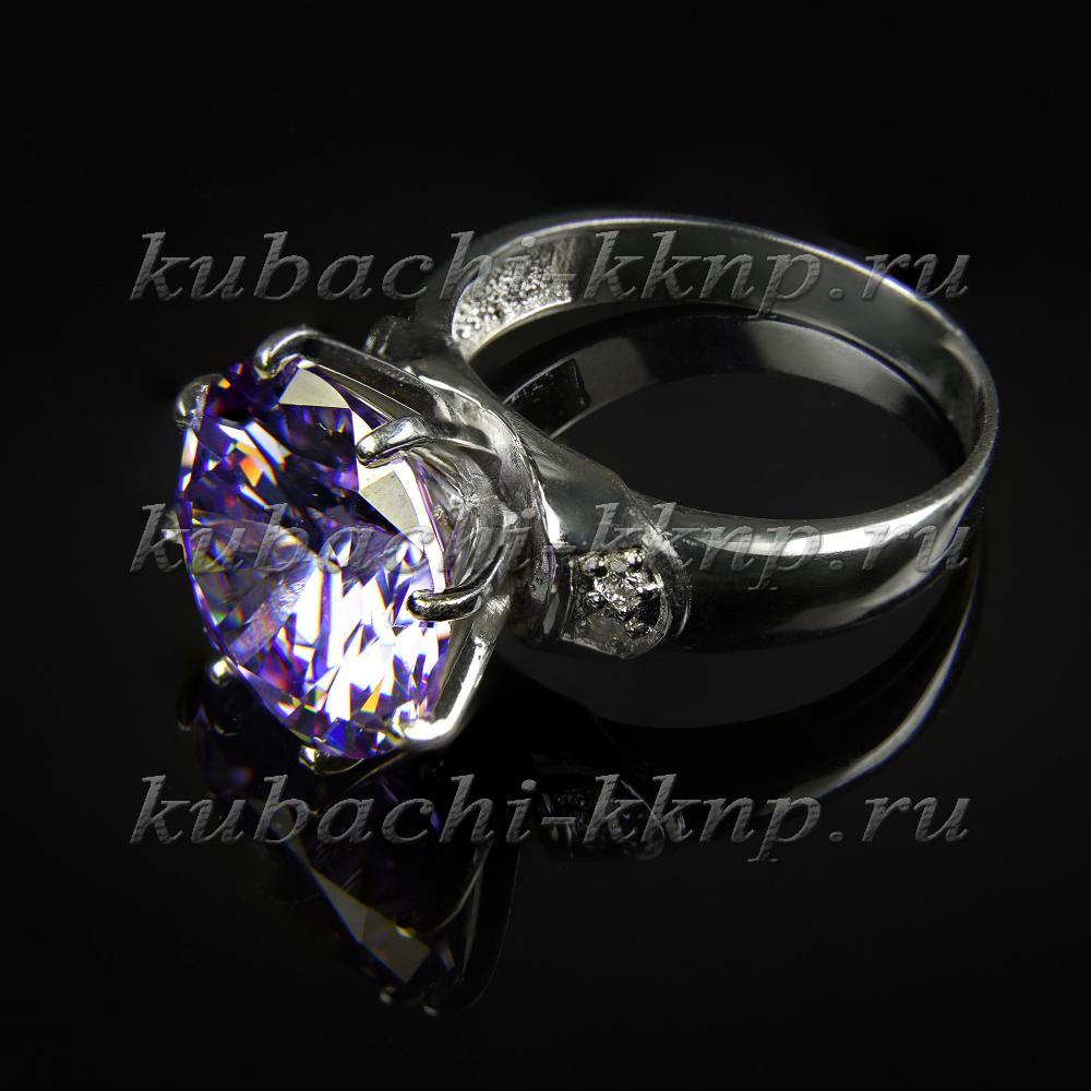Серебряное кольцо с большим фиолетовым фианитом Классика, к205 фото 1