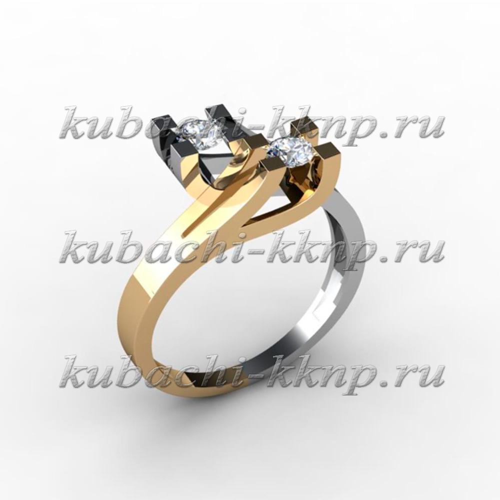Кольцо из белого и желтого золота Поцелуйчик, 00034r фото 1