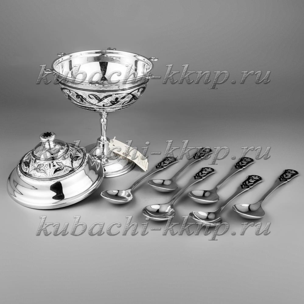 Серебряная икорница - вареница с шестью ложками, ик011 фото 2