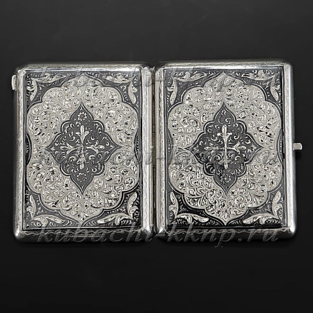 Серебряный портсигар с гравировкой и чернением, pd0003 фото 2
