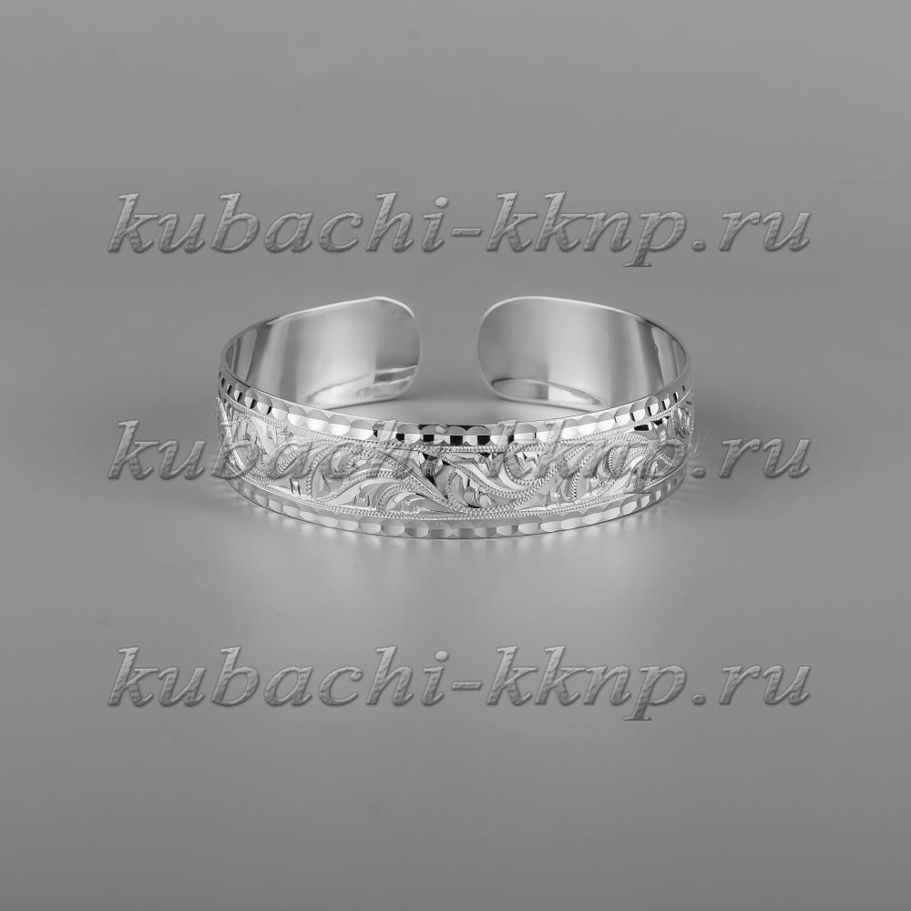 Узкий кубачинский браслет из серебра без чернения, бр209 фото 2