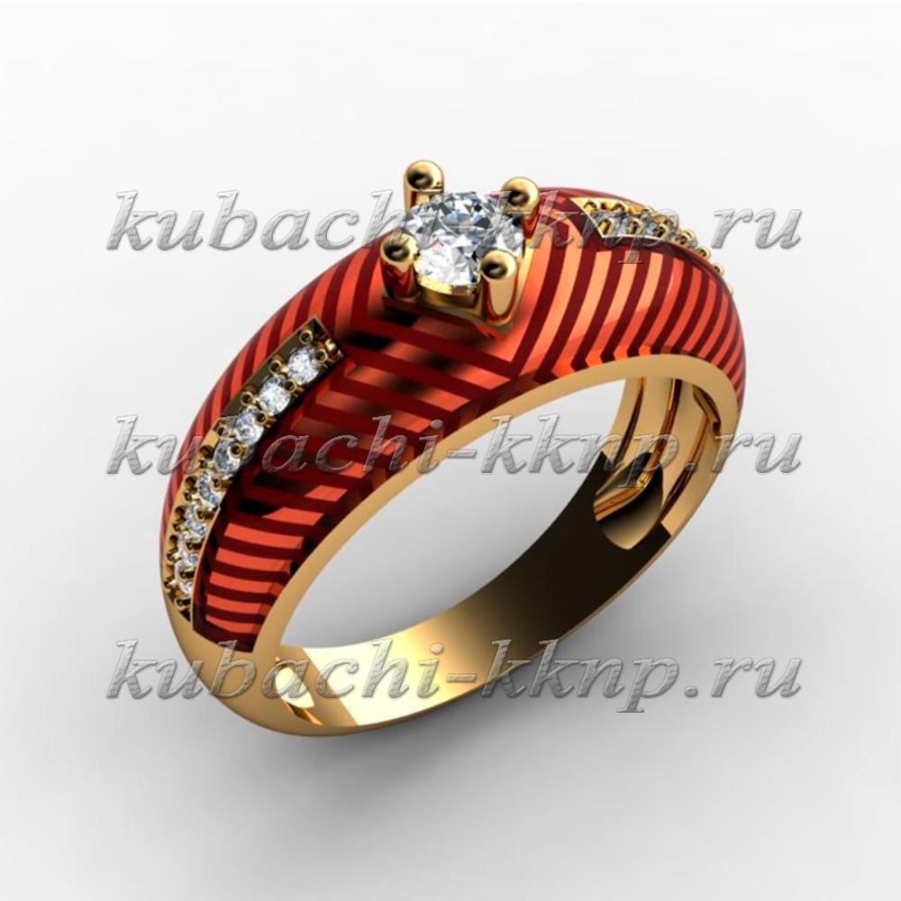 Золотое кольцо с эмалью и фианитом, 00051r фото 1