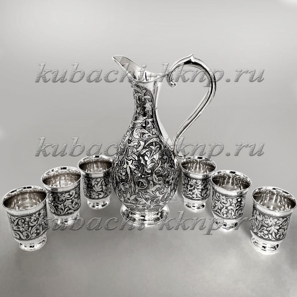 Серебряный набор для воды с шестью стаканами Краса, ндв053 фото 1