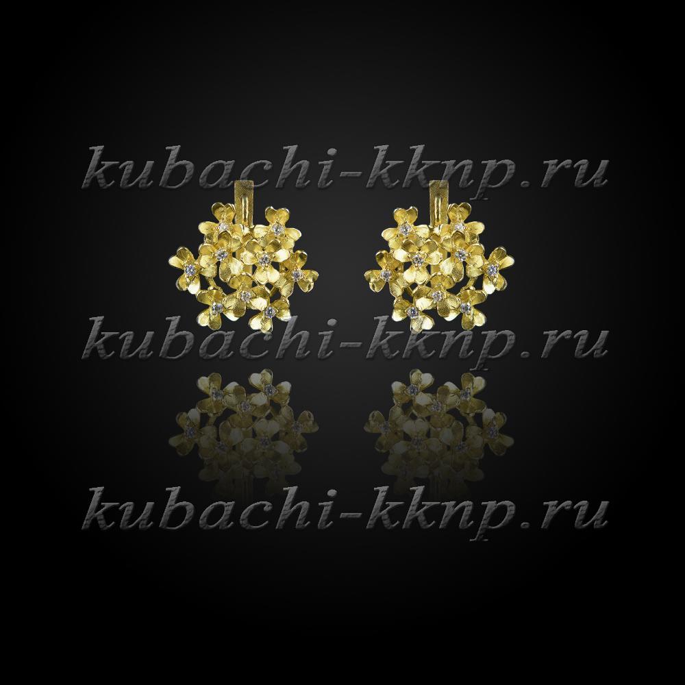 Серебряные серьги кубачи с фианитами под золото, с800 фото 1