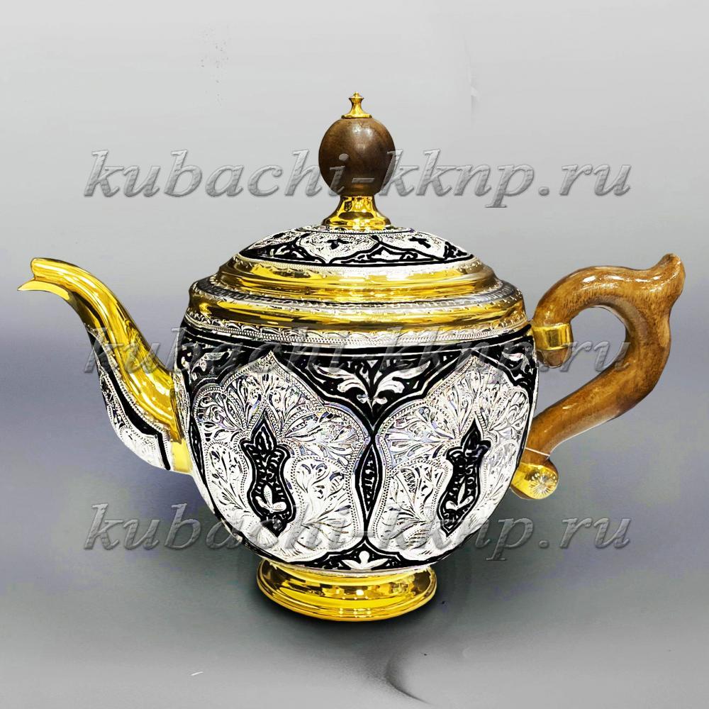 Самовар и чайник (набор) серебряные с позолотой, см025 фото 3