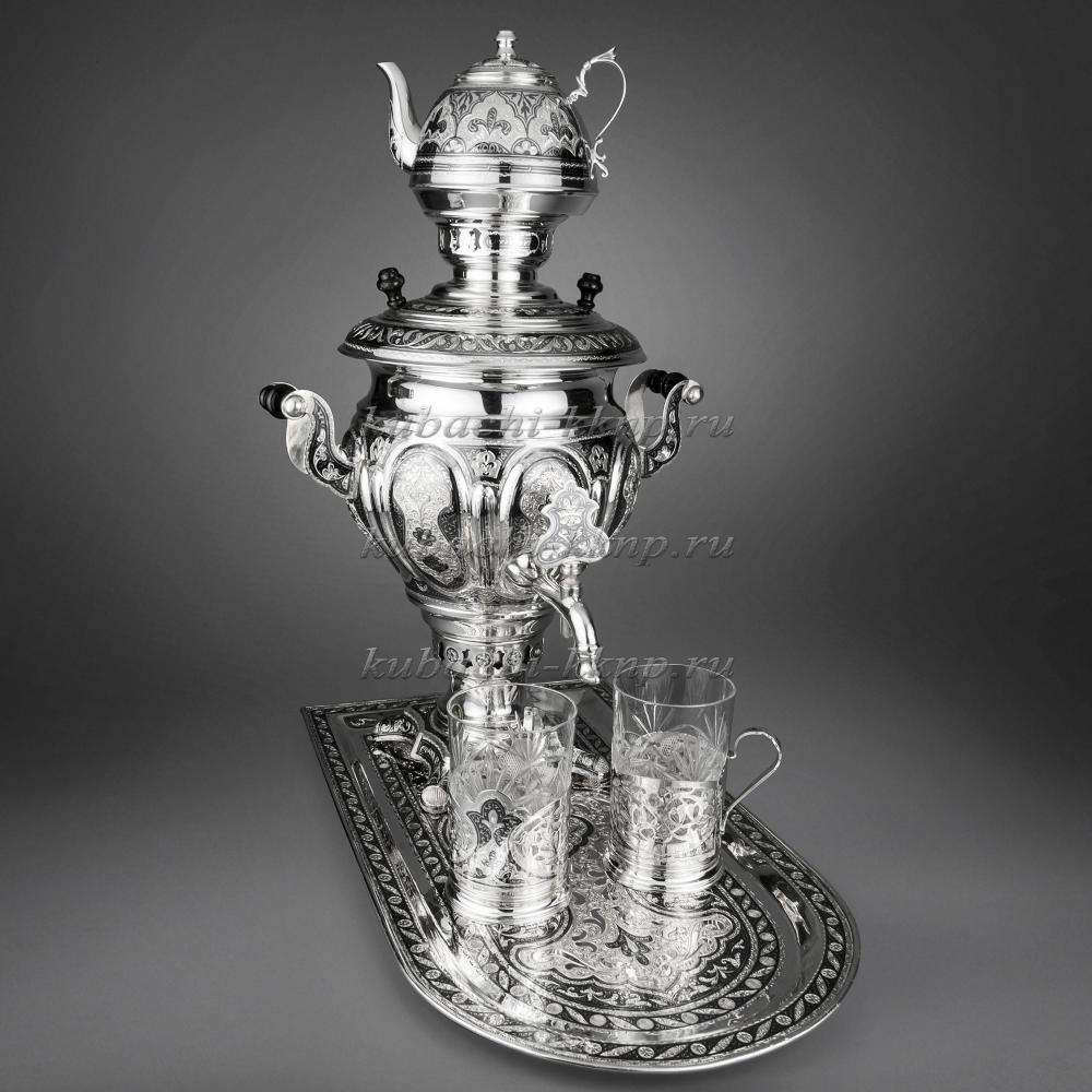 Самовар серебряный с подносом и чайником, 4 л .Электрический, см011 фото 1