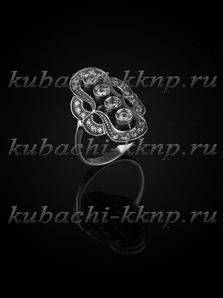 Серебряное кольцо Кубачи с фианитами Русалка, к260 фото 1