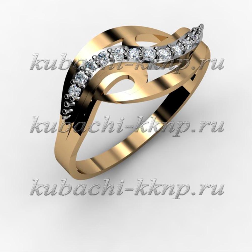 Золотое кольцо с фианитами Река жизни, 00028r фото 1