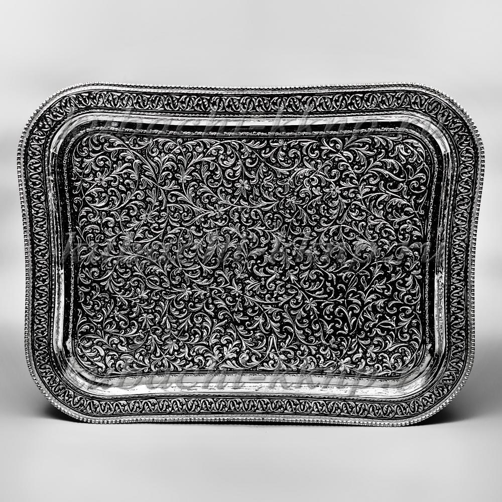 Поднос серебряный с чернью «Краса», Пдн035 фото 1