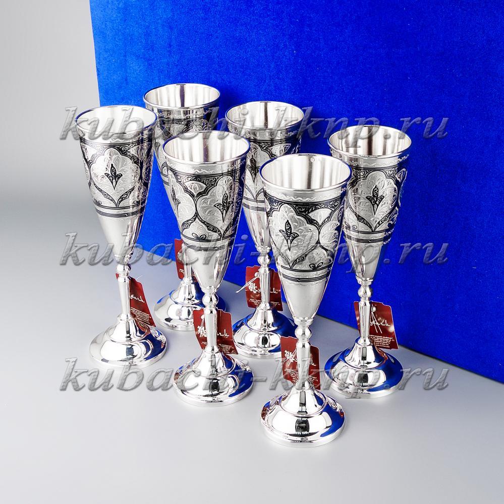 Набор из шести серебряных фужеров для шампанского «Кубачи», 160 мл, ф0031-6 фото 1