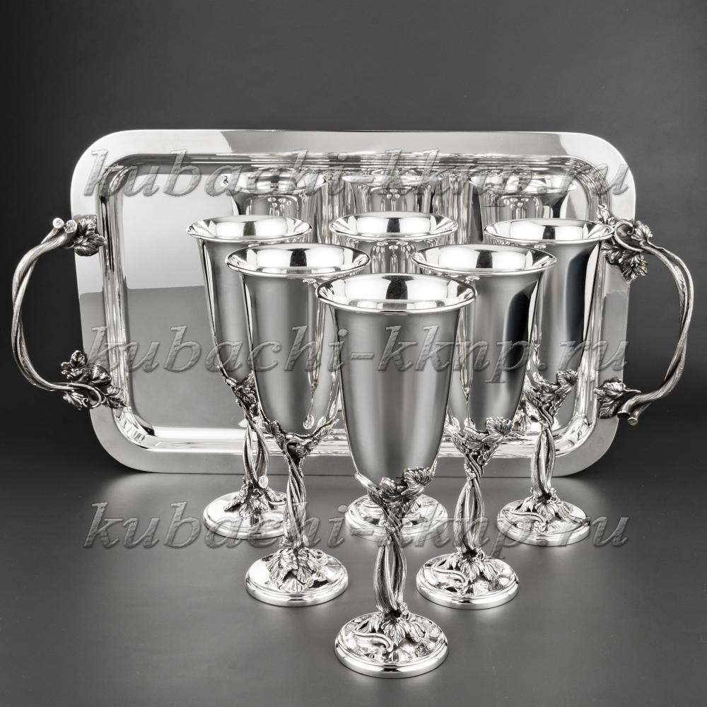 Набор бокалов  из серебра 925 пробы на свадьбу на подносе, вн03 фото 2