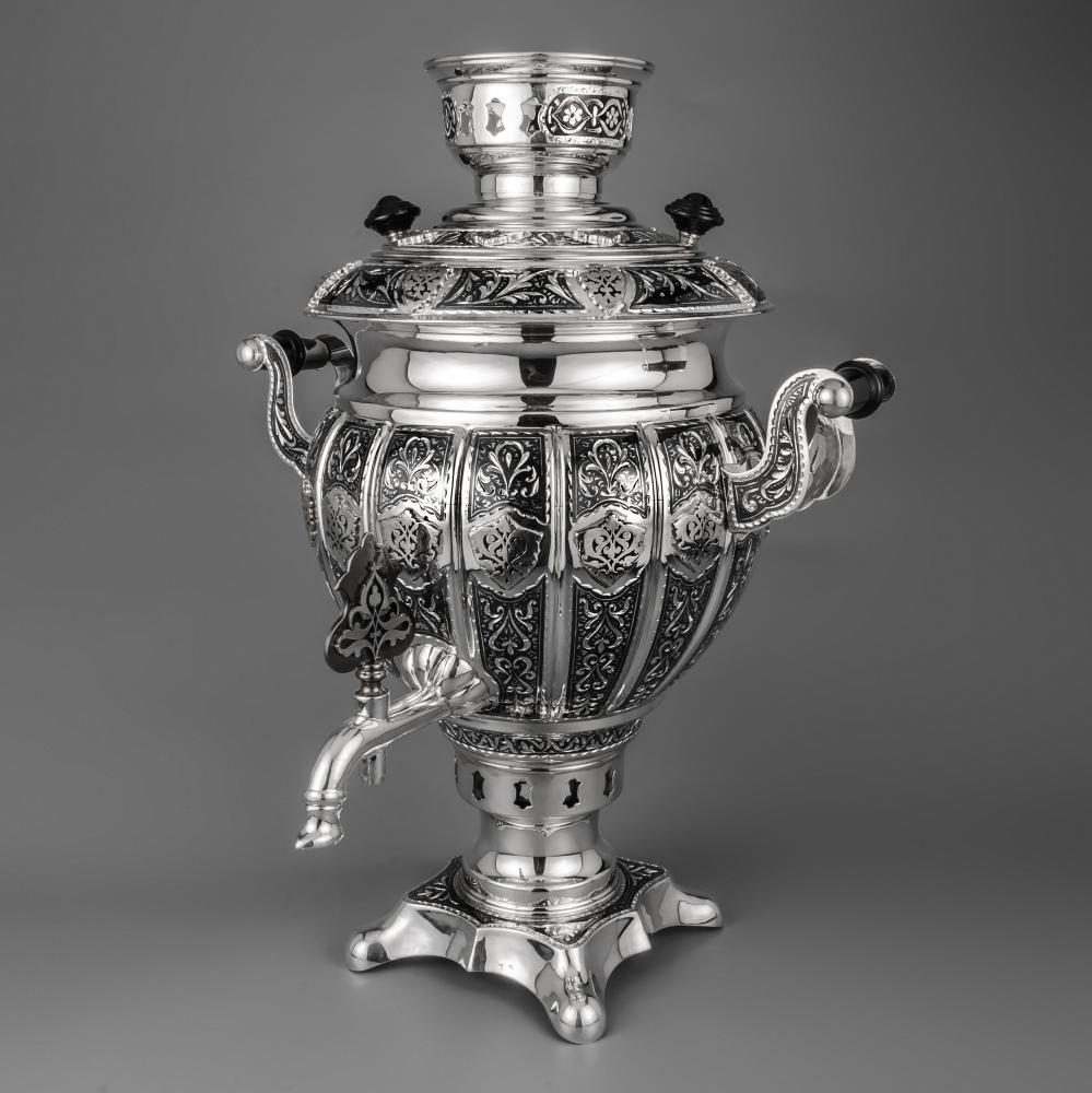 Самовар серебряный с чайником, см015 фото 5