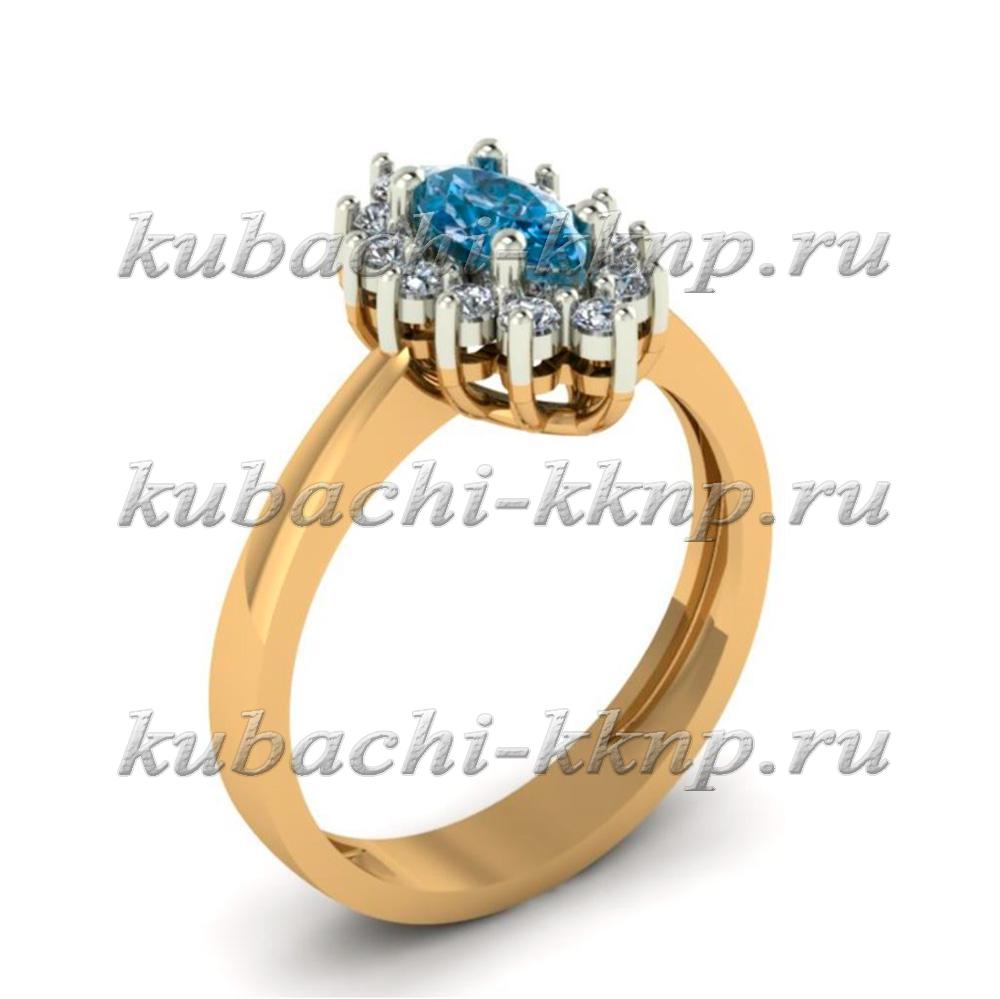 Кольцо женское из золота с цветными камнями, 00046-4r фото 1