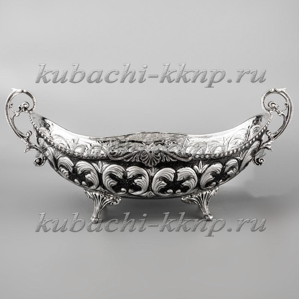 Серебряная конфетница - ладья «Узор», кф149 фото 2