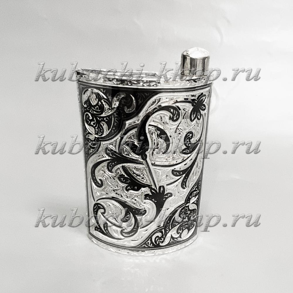 Серебряная фляга с черненым орнаметом, фл104 фото 1
