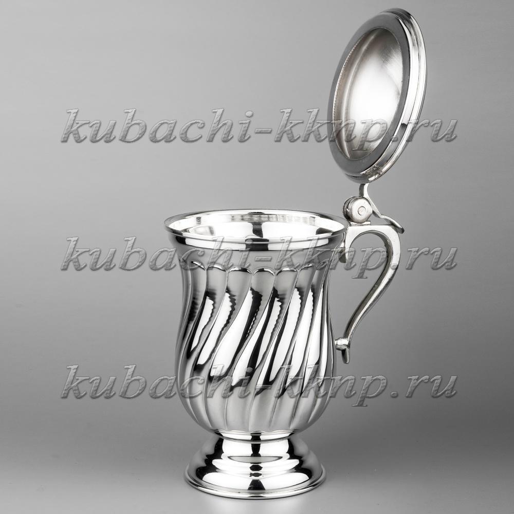 Серебряная кружка с крышкой Волна, кр060 фото 2