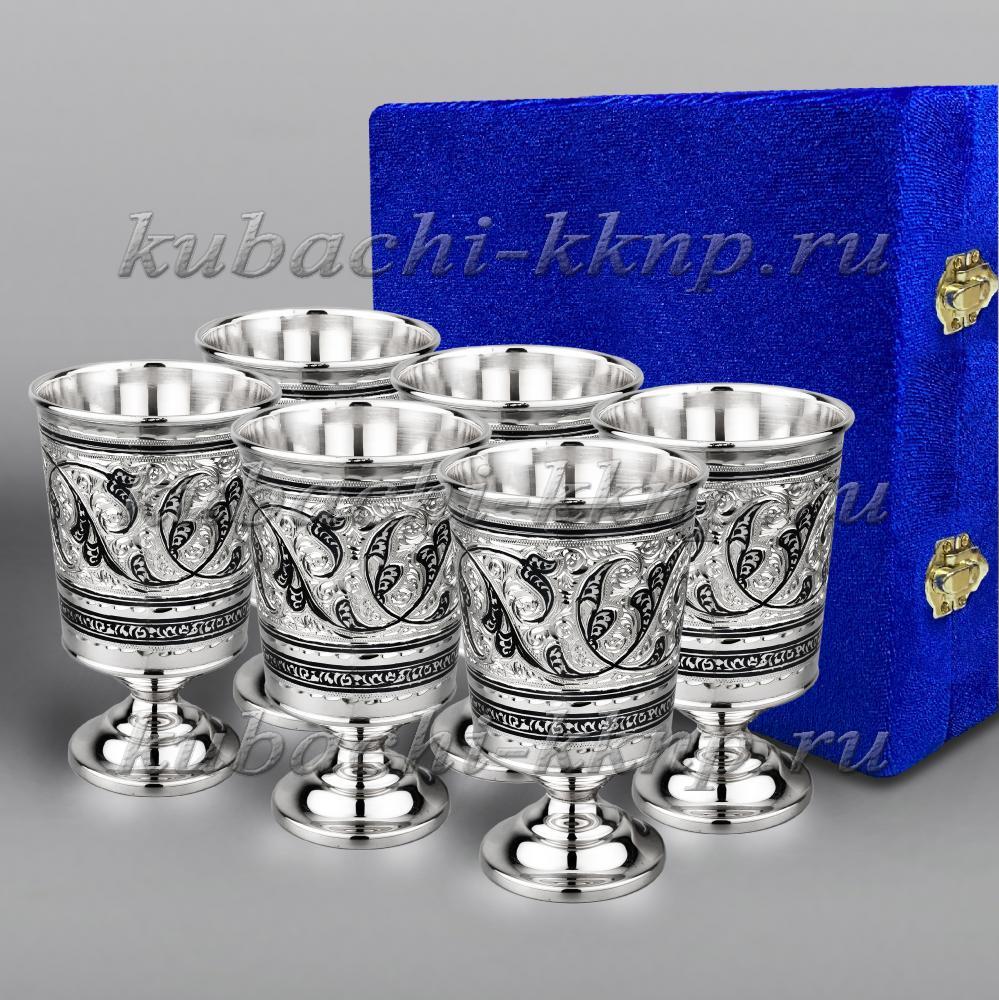 Набор из шести серебряных стаканов на ножке, ст116-6 фото 1