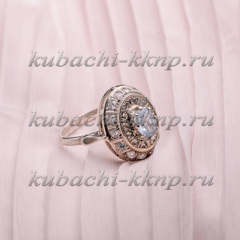 Серебряное кольцо с натуральным топазом и фианитами Аристократка, Ag-к-9 фото 1