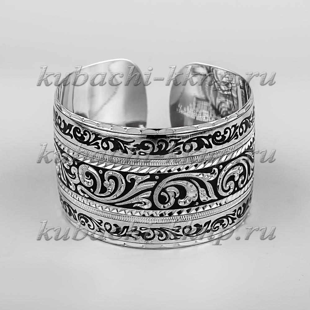 Широкий серебряный браслет Кубачи с чернением, БР216 фото 1