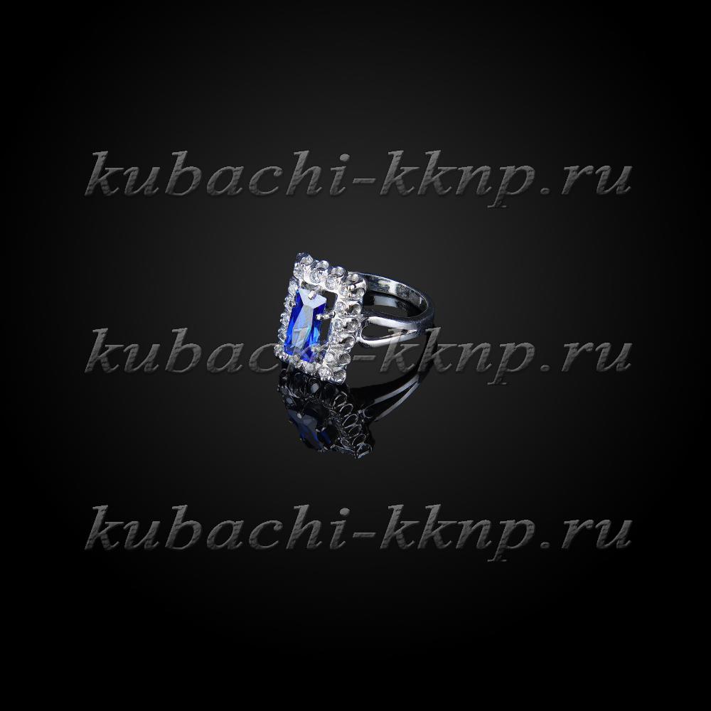 Серебряное кольцо Кубачи с фианитами под сапфир, к819 фото 1