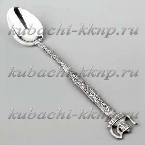 Серебряная ложка с красивой ручкой и чайником - л00066