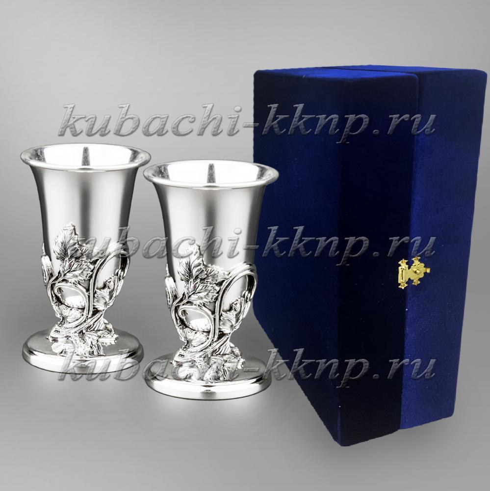 Набор из двух серебряных стопок с виноградной ножкой, стп0015-2 фото 1