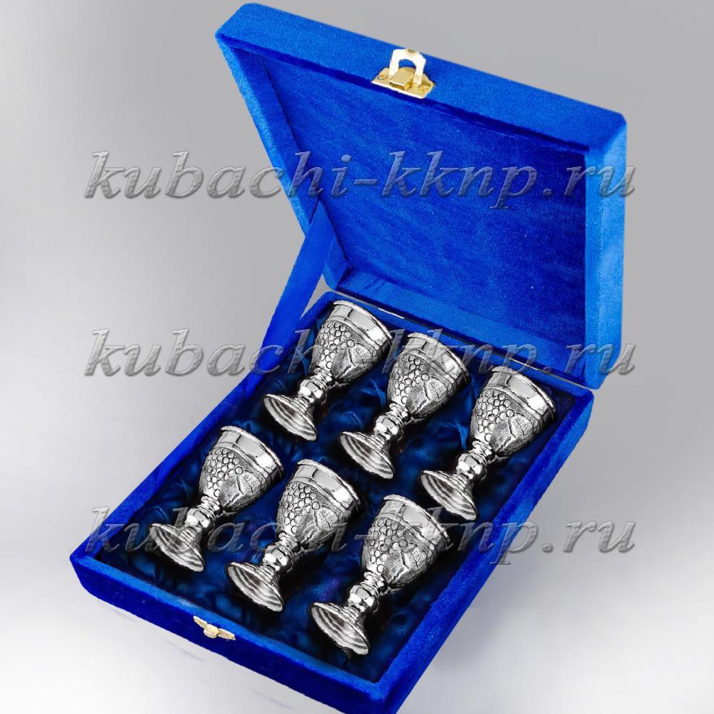 Набор из шести серебряных рюмок Виноград, р042-6 фото 2