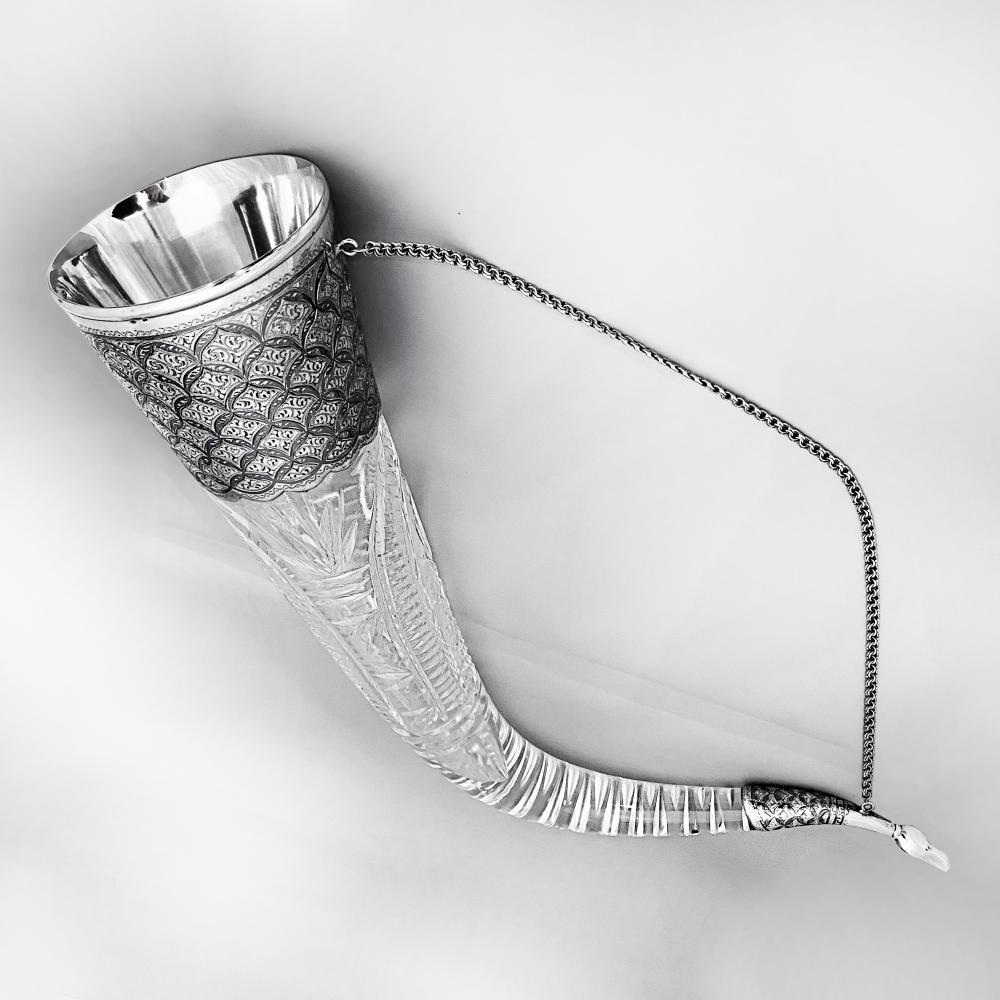 Хрустальный рог с серебром от кубачинских мастеров, РОГ029 фото 1