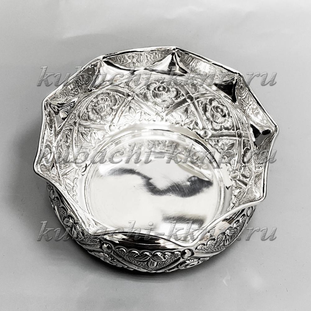 Серебряная конфетница  с роскошным рисунком, кф185 фото 2