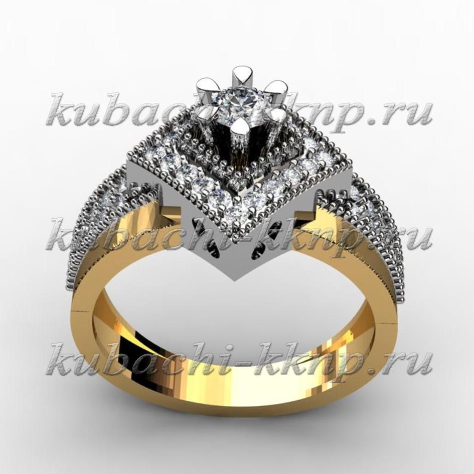 Золотое кольцо с фианитами Фиалка, 00048-3r фото 1