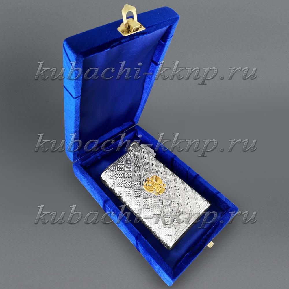 Строгая серебряная фляга с гербом России, ФЛ126 фото 2