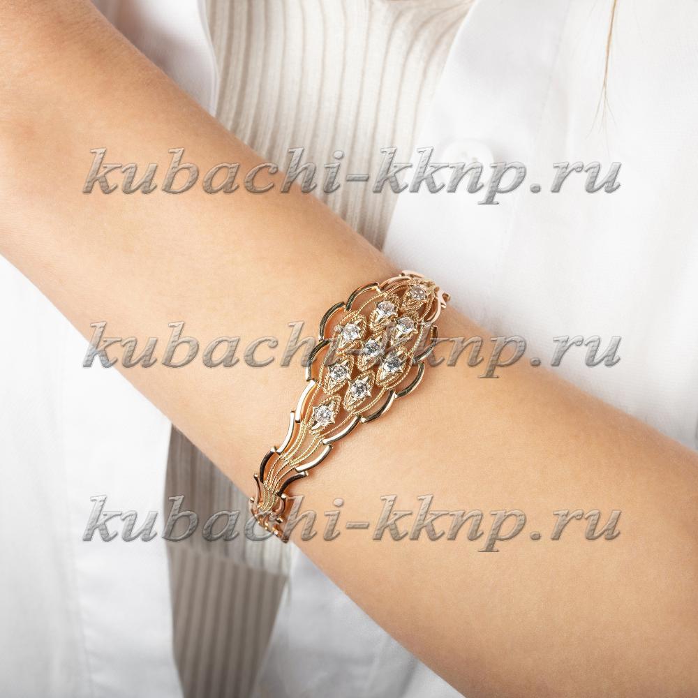 Золотой  браслет Елочка с фианитами и расширением, ан138-1 фото 3