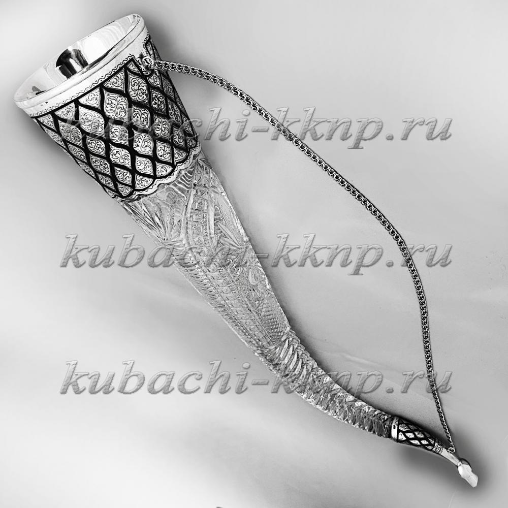 Большой рог с серебряными вставками, РОГ027 фото 1