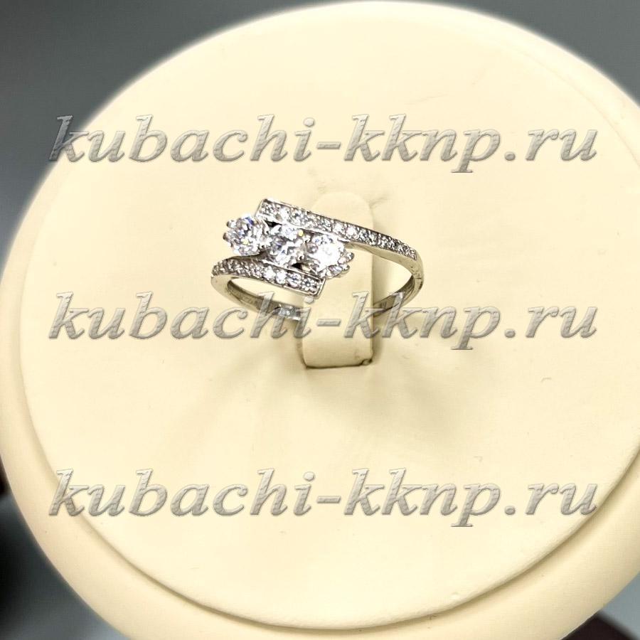 Геометрическое нежное женское кольцо из серебра 925 пробы с фианитами Балет, 90654к-АН фото 1