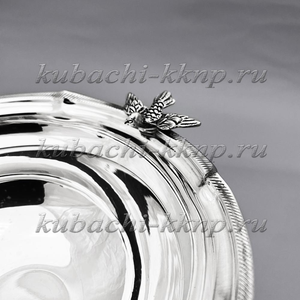 Круглая Серебряная конфетница Птичка, КФ216 фото 2