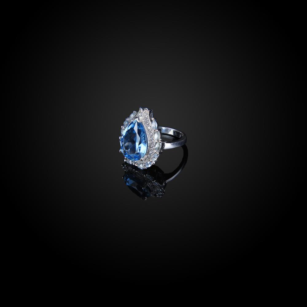Серебряное кольцо Кубачи с фианитами под топаз, к812 фото 1