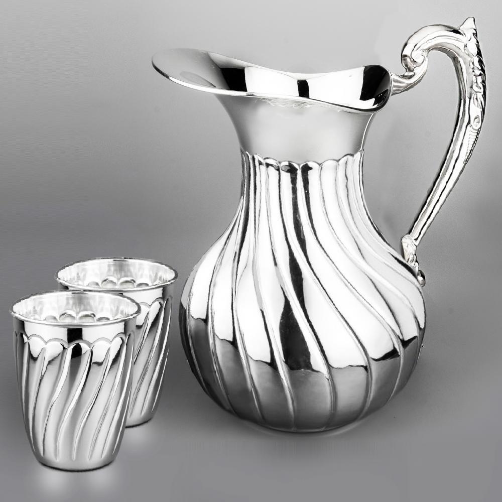 Большой серебряный кувшин с двумя стаканами Волна, ндв066 фото 1