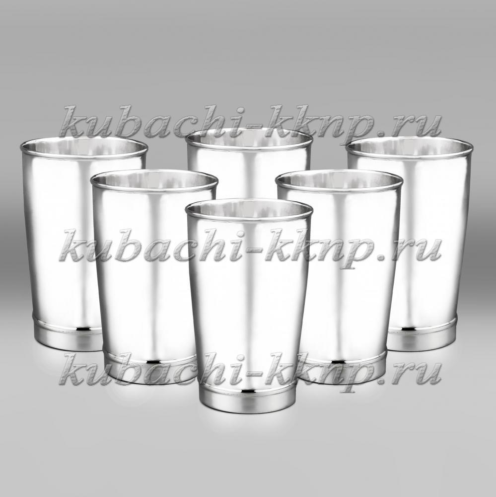 Серебряный набор из шести глянцевых стаканов, ст036-6 фото 1
