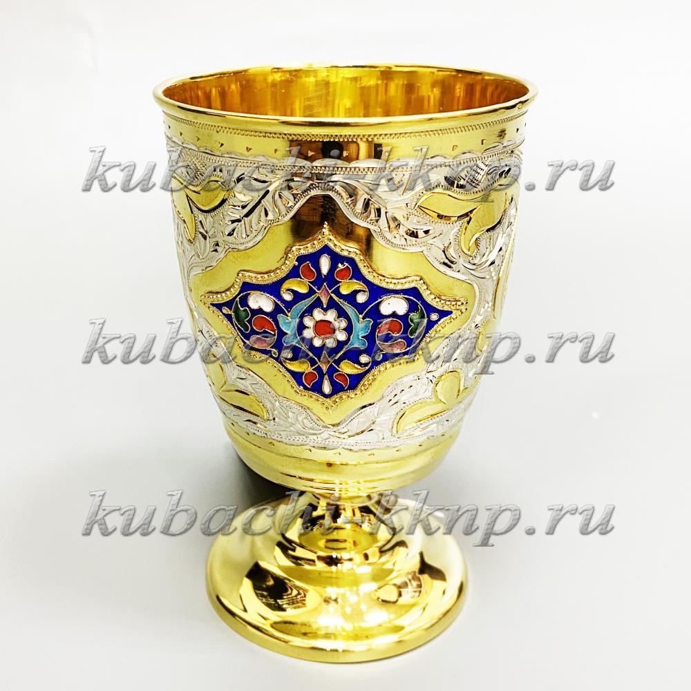 Серебряный стакан с позолотой и эмалью Финифть, ст028з фото 1