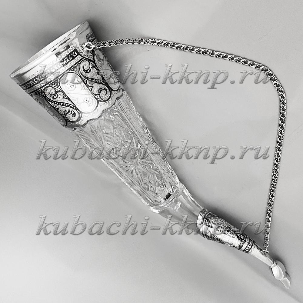 хрустальный рог с гравированной вставкой из серебра, РОГ025 фото 1
