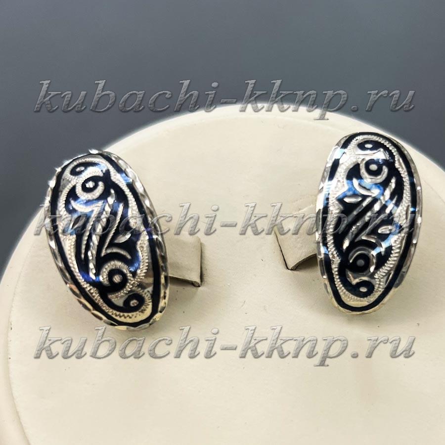 Серебряные серьги Кубачи с чернью овал, Ag-с140 фото 1