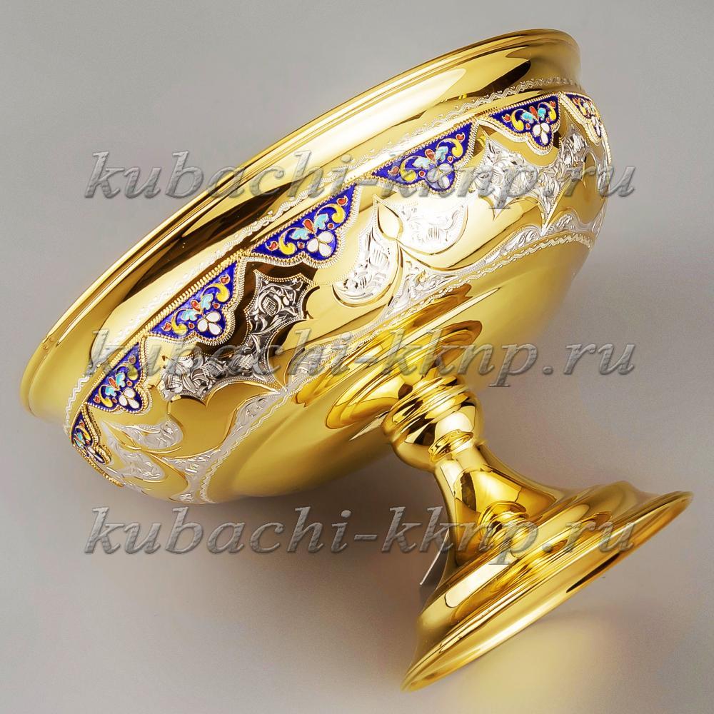 Серебряная конфетница с позолотой и эмалью «Финифть», кф178 фото 1