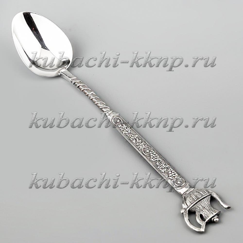 Серебряная ложка с красивой ручкой и чайником, л00066 фото 1