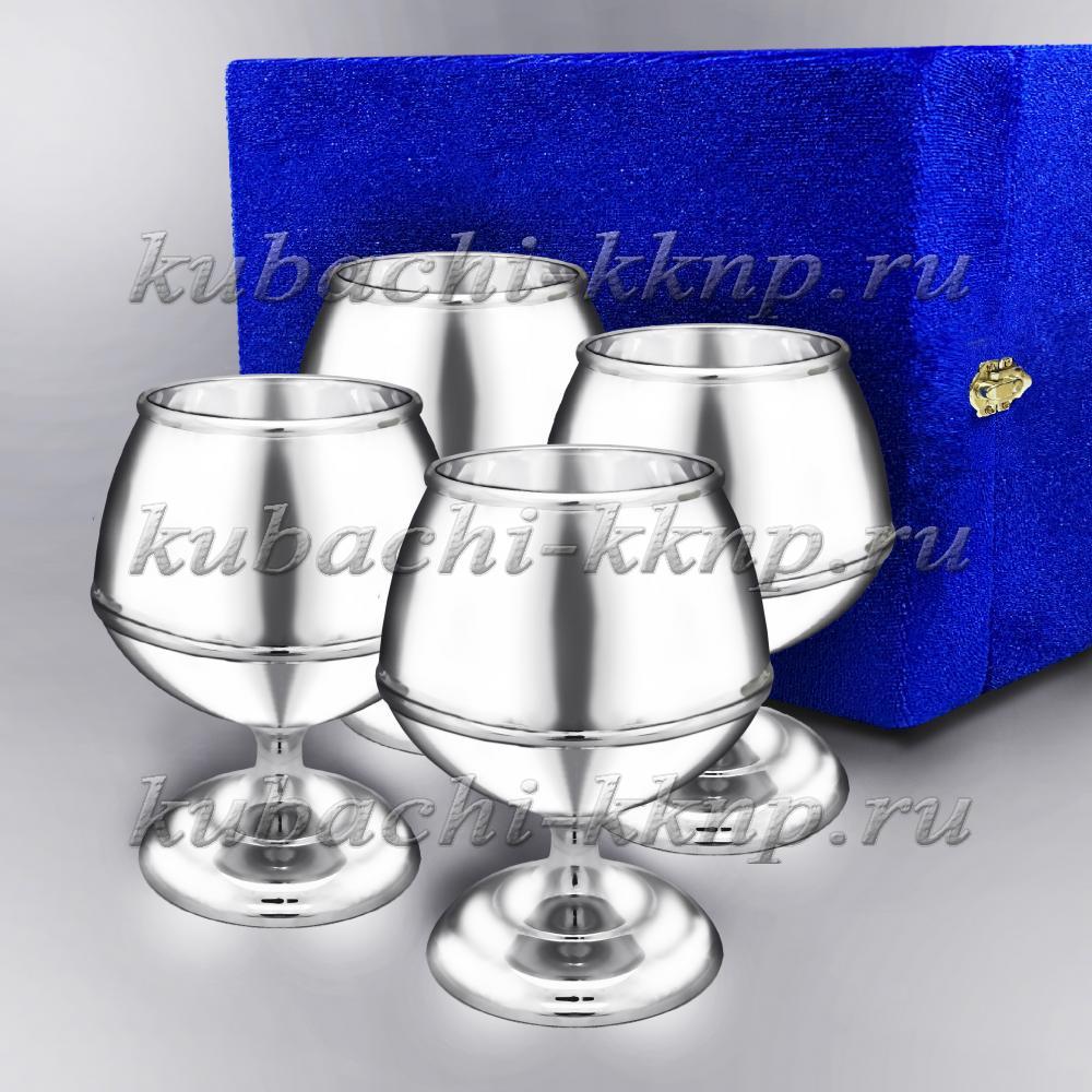 Набор из четырех глянцевых серебряных бокалов для конька и бренди, бк061-4 фото 1