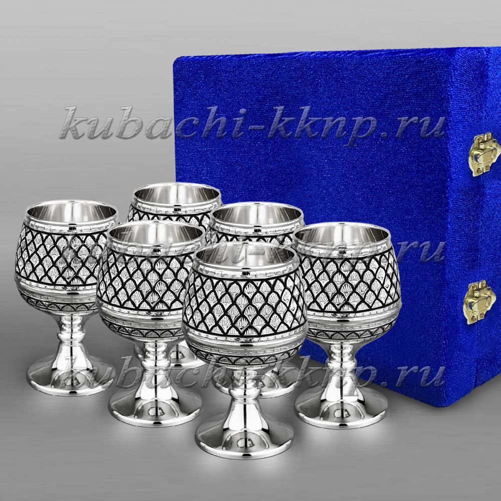 Набор из шести оригинальных серебряных бокалов для коньяка, бк006-6 фото 1
