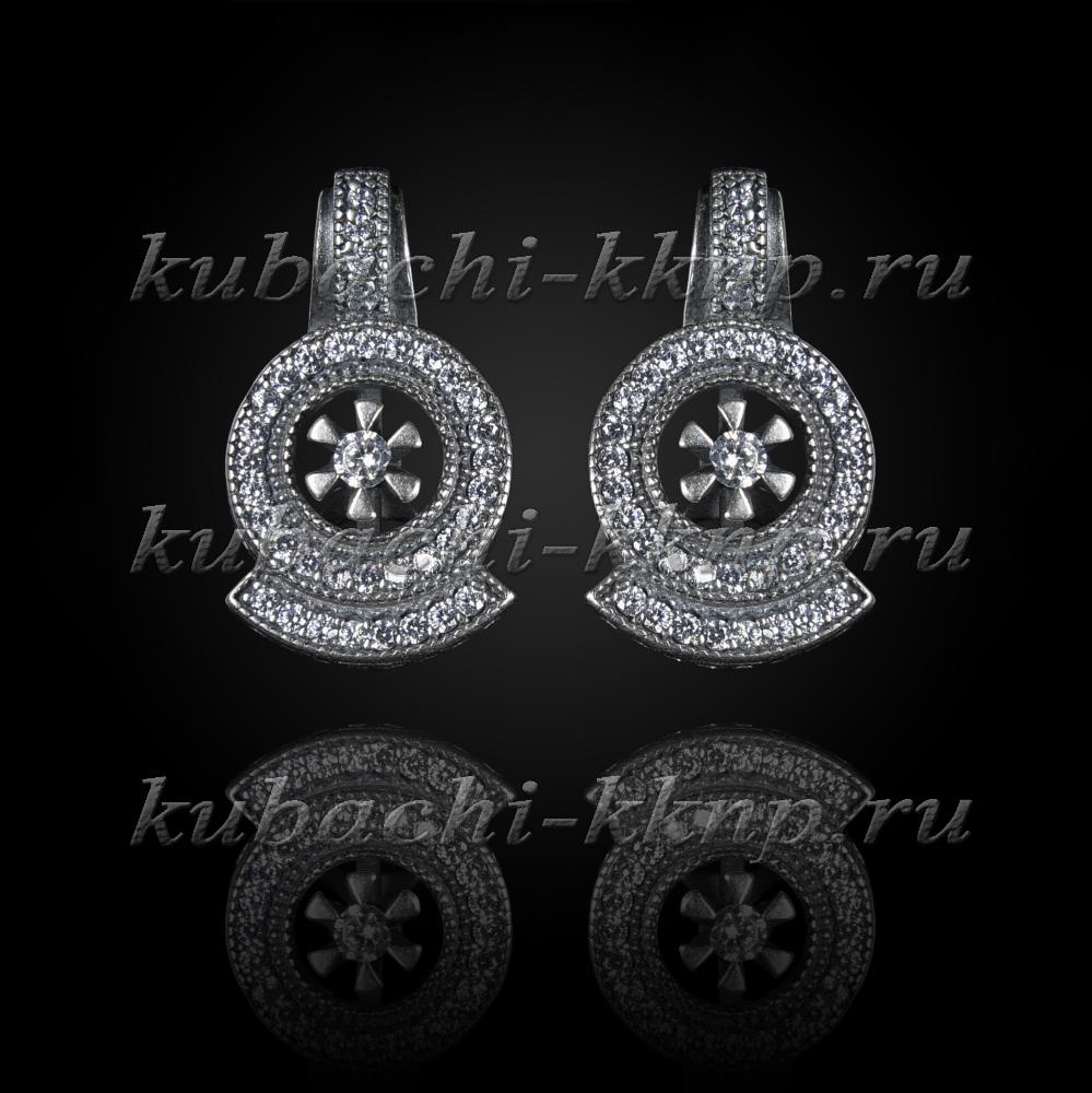 Серьги серебро кубачи с фианитами Византийские, с241 фото 1