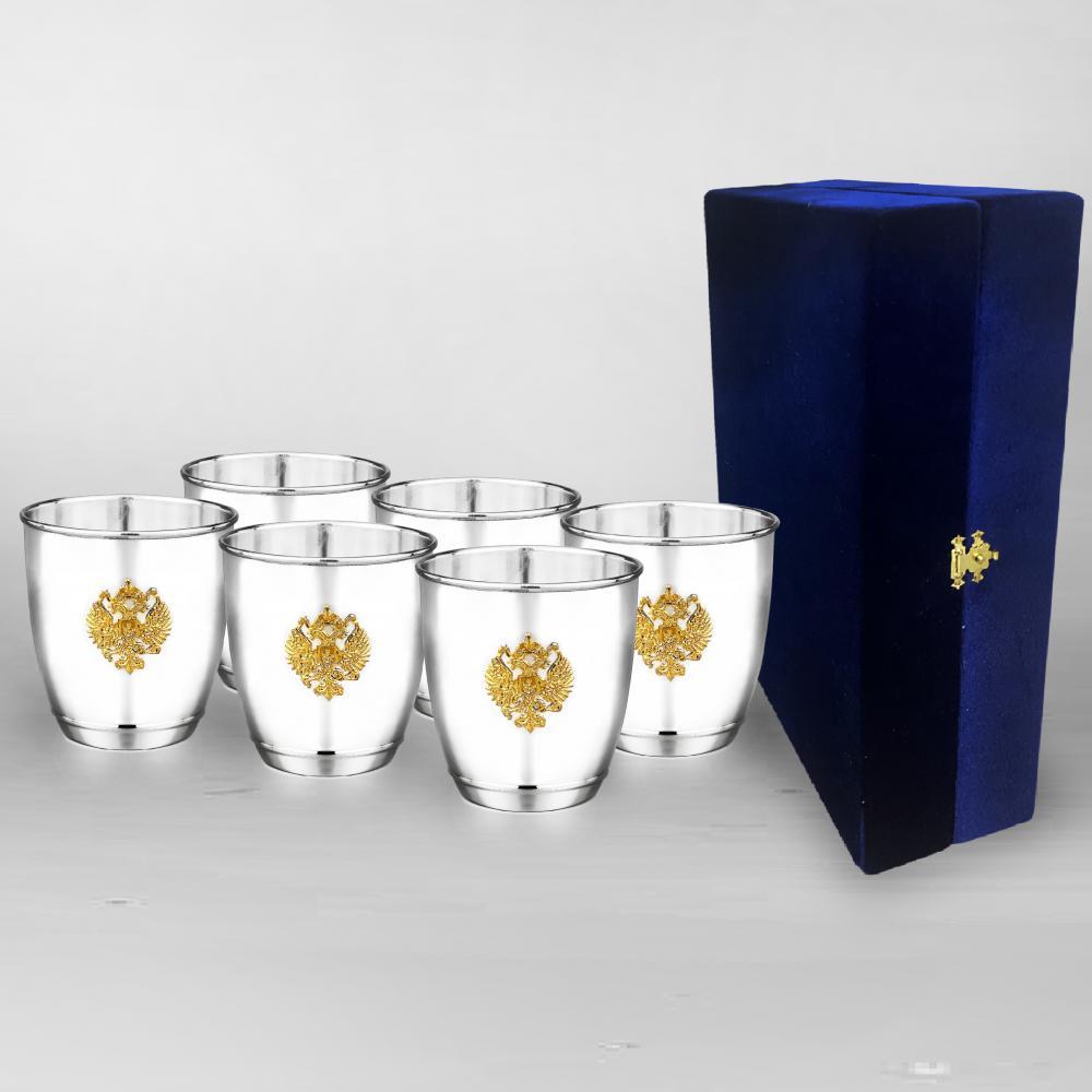 Набор серебряных стаканов с гербом России, ст45-6 фото 1