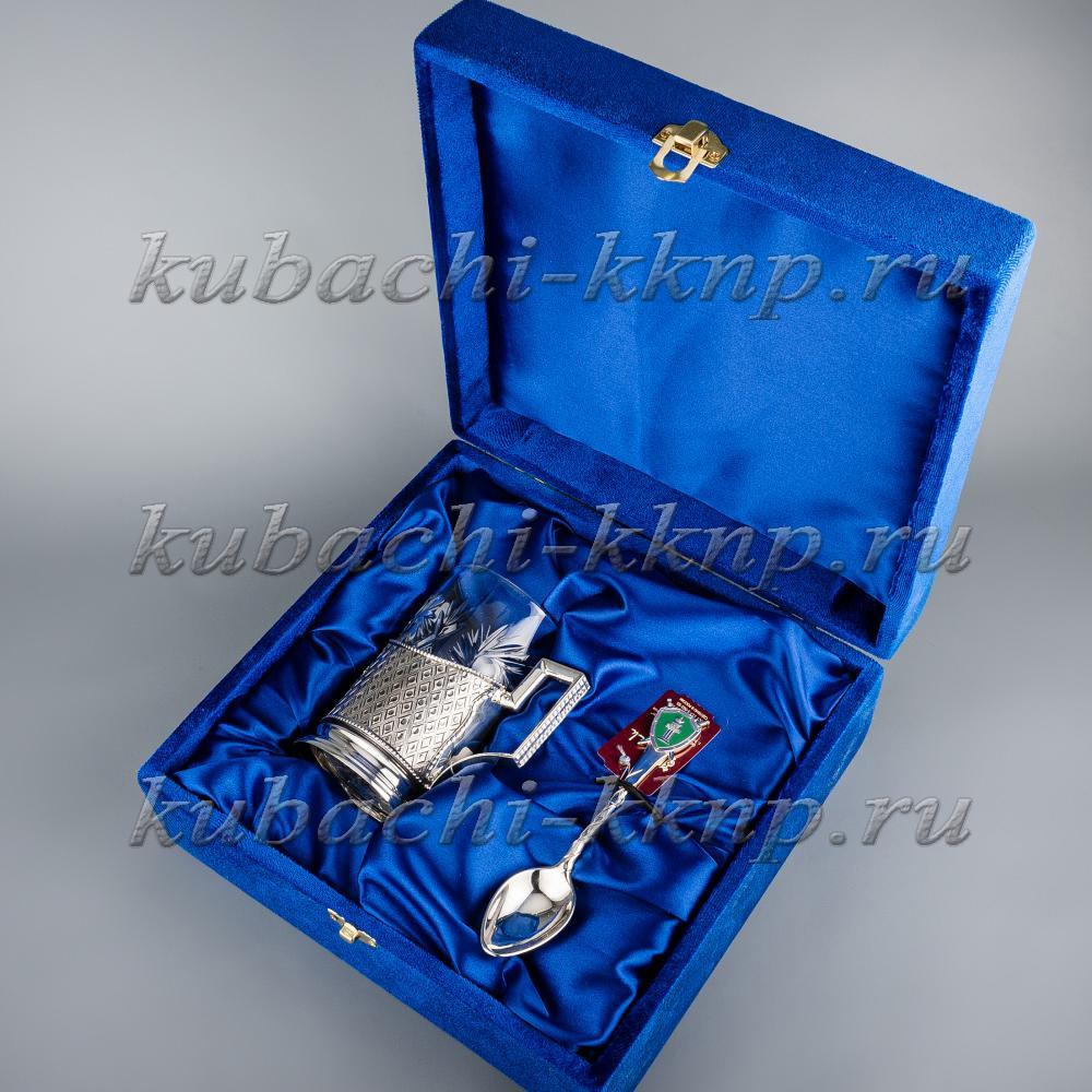 Серебряный набор подстаканника и ложки с гербом прокуратуры Законъ, пд081Л фото 1