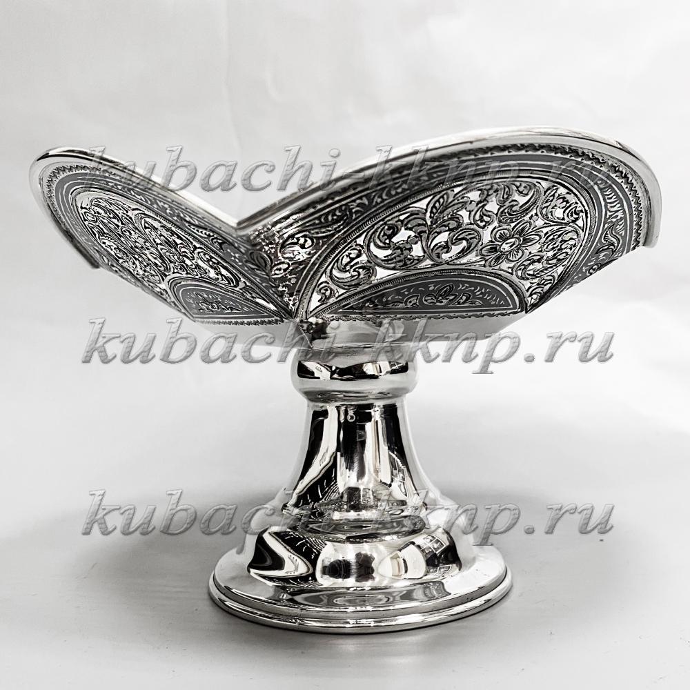 Серебряная конфетница на ножке с резным рисунком, КФ188 фото 1