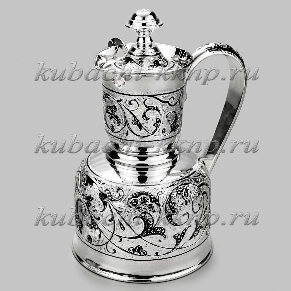 Серебряный графин с кубачинским орнаментом и гравировкой, 0,9 л, ГР058 фото 1